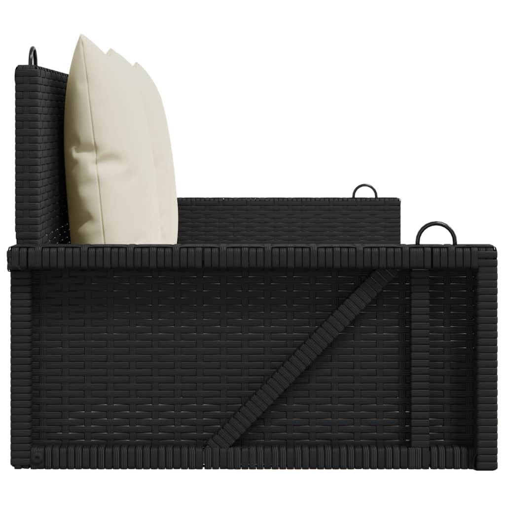 vidaXL Ławka huśtawka z poduszkami, czarna, 119x56x48 cm, polirattan