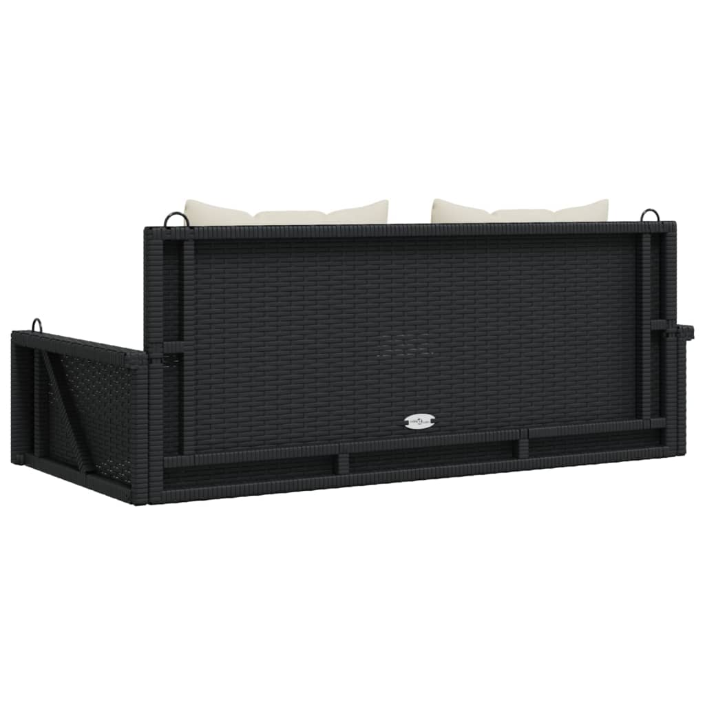 vidaXL Ławka huśtawka z poduszkami, czarna, 119x56x48 cm, polirattan