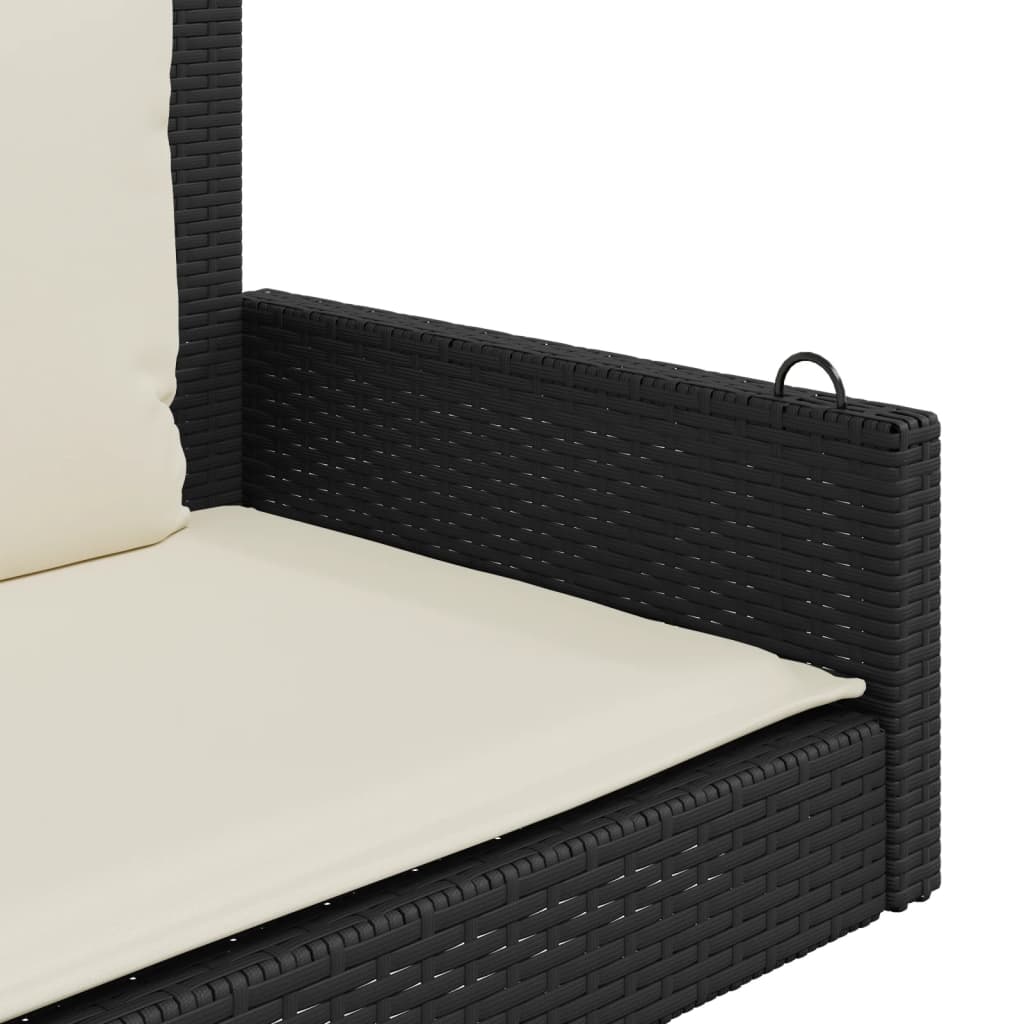 vidaXL Ławka huśtawka z poduszkami, czarna, 119x56x48 cm, polirattan