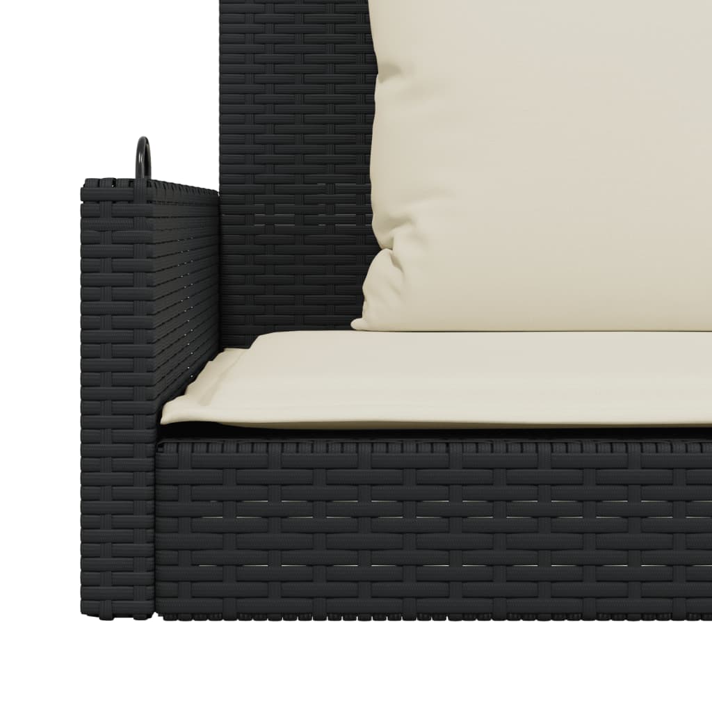 vidaXL Ławka huśtawka z poduszkami, czarna, 119x56x48 cm, polirattan
