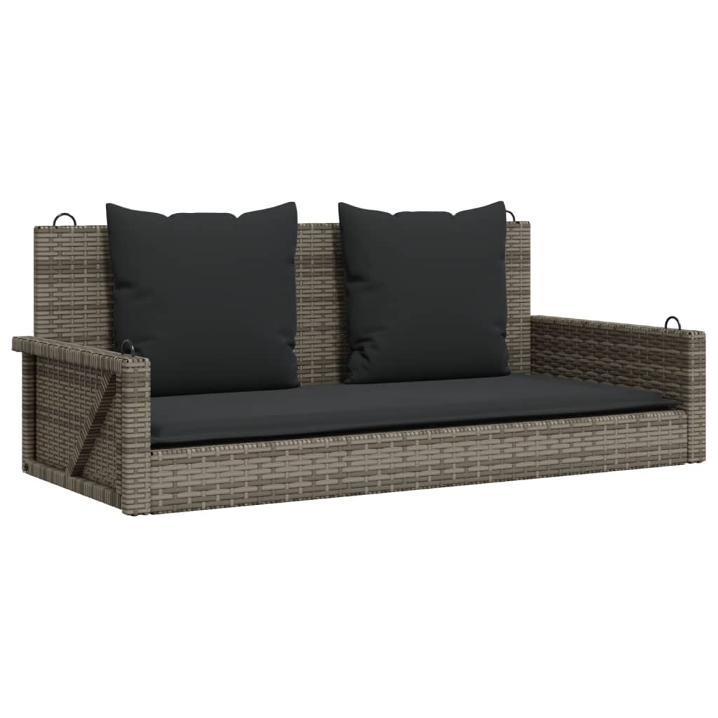 vidaXL Ławka bujana z poduszkami, szara, 119x56x48 cm, polirattan