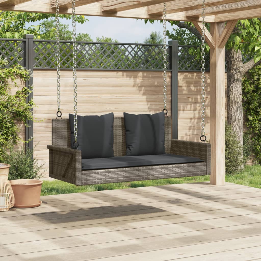 vidaXL Ławka bujana z poduszkami, szara, 119x56x48 cm, polirattan