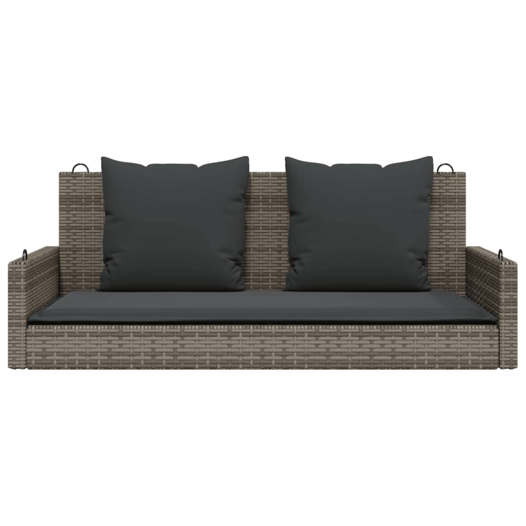 vidaXL Ławka bujana z poduszkami, szara, 119x56x48 cm, polirattan