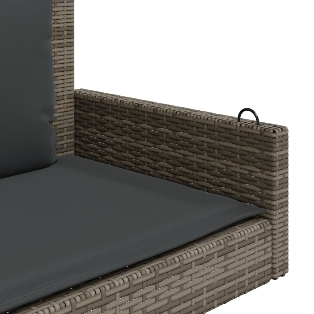 vidaXL Ławka bujana z poduszkami, szara, 119x56x48 cm, polirattan