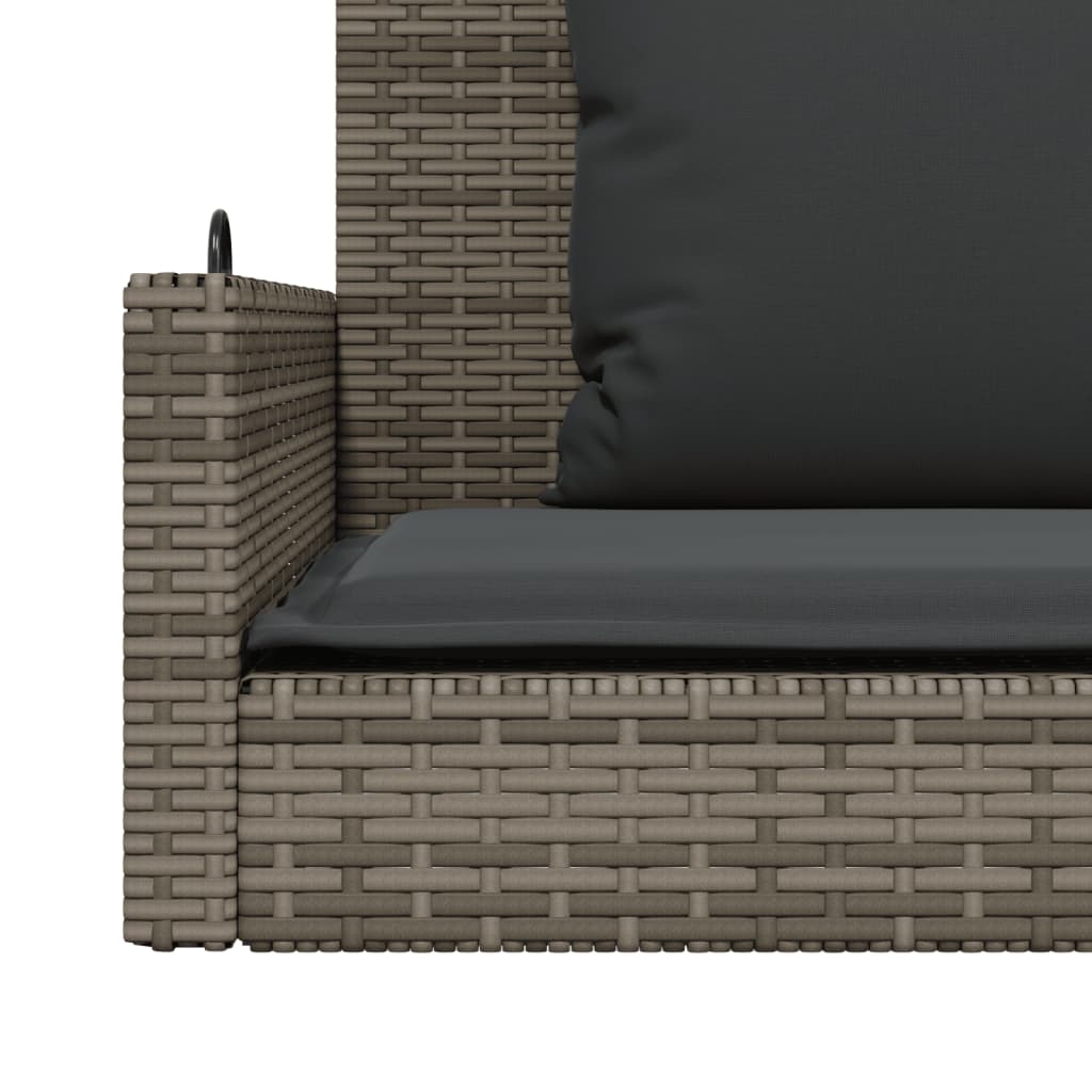 vidaXL Ławka bujana z poduszkami, szara, 119x56x48 cm, polirattan