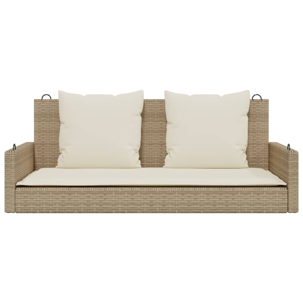 vidaXL Ławka bujana z poduszkami, beżowa, 119x56x48 cm, polirattan