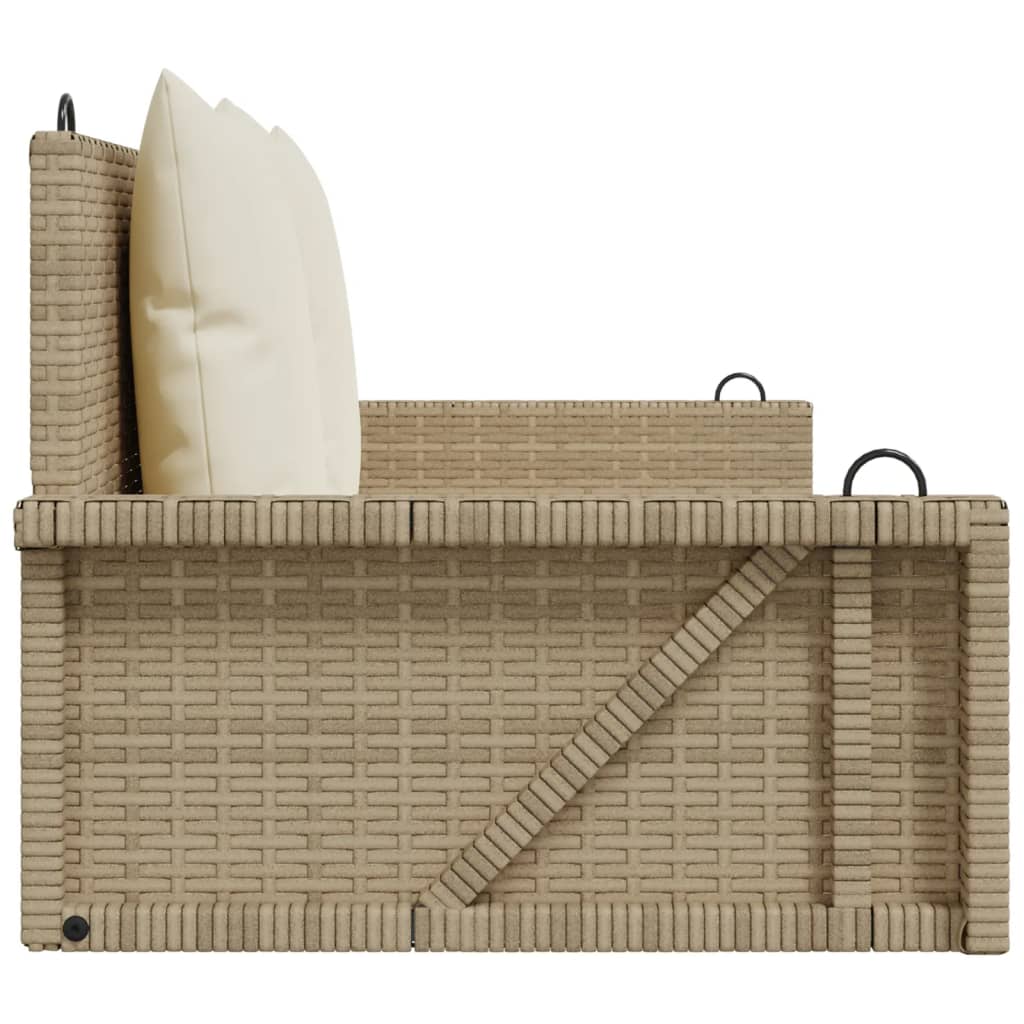vidaXL Ławka bujana z poduszkami, beżowa, 119x56x48 cm, polirattan