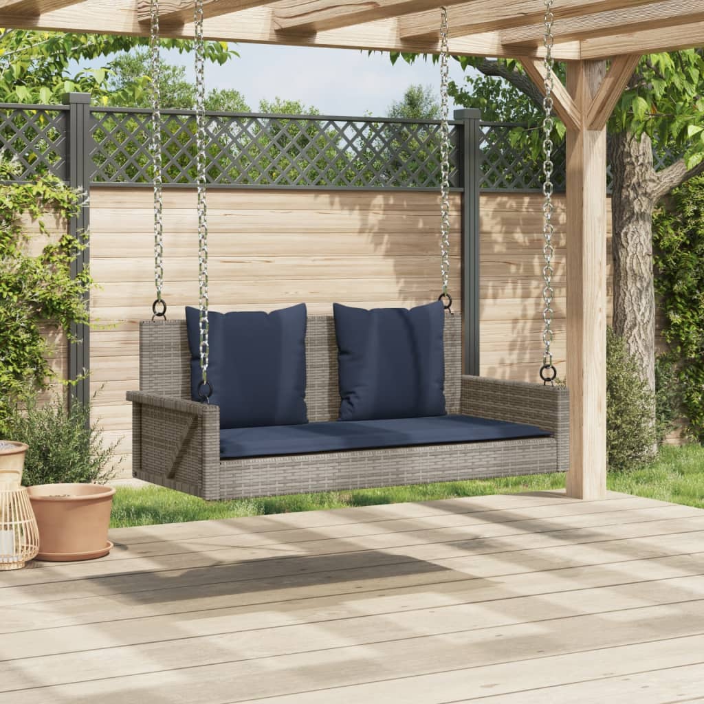 vidaXL Ławka huśtawka z poduszkami Szara 119x56x48 cm Polirattan