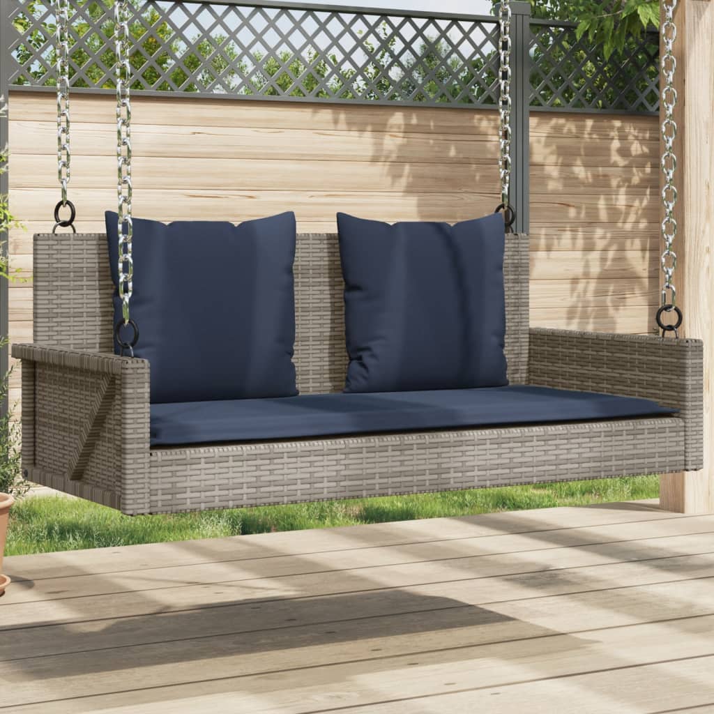 vidaXL Ławka huśtawka z poduszkami Szara 119x56x48 cm Polirattan