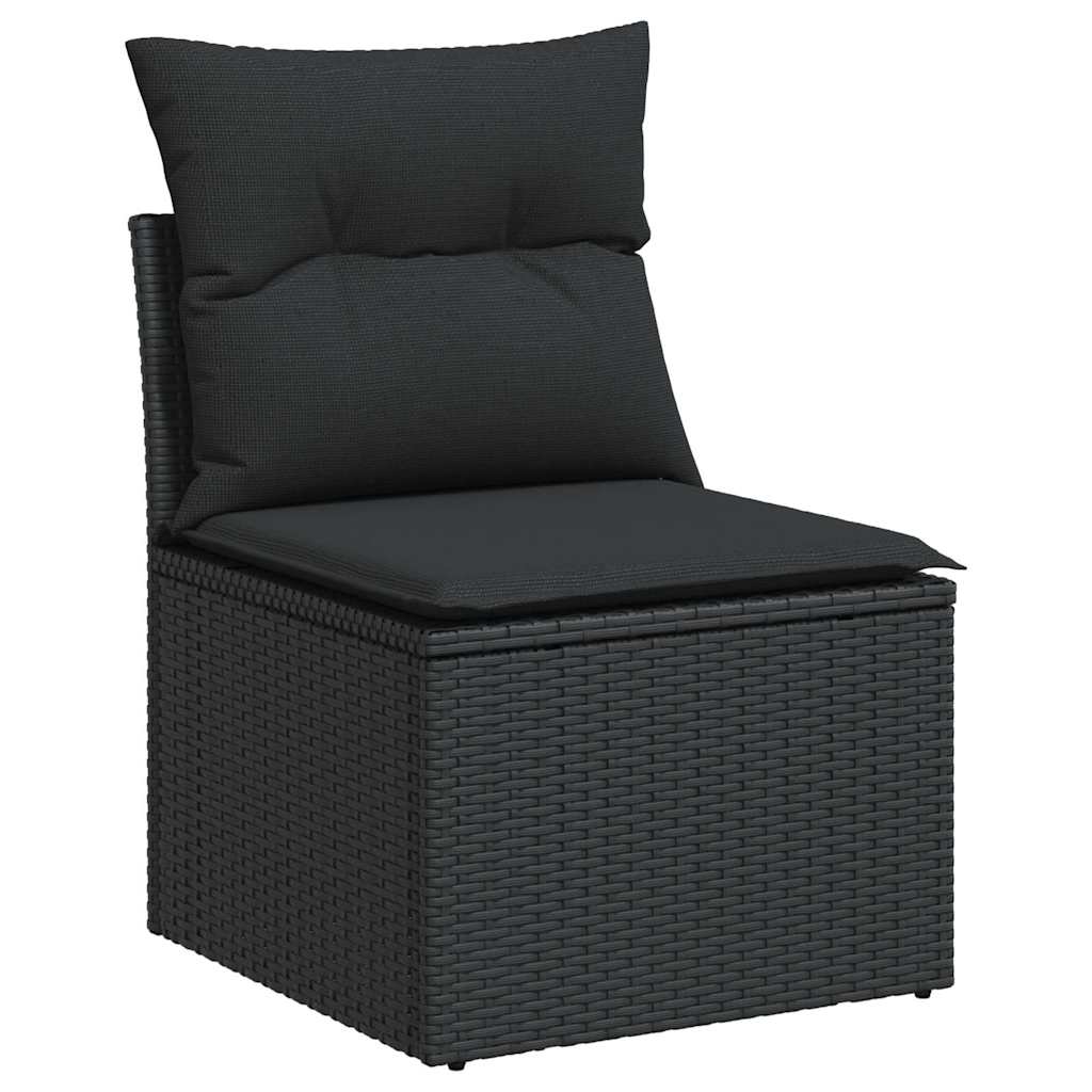 vidaXL Sofa ogrodowa bez podłokietników z poduszkami, czarny polirattan