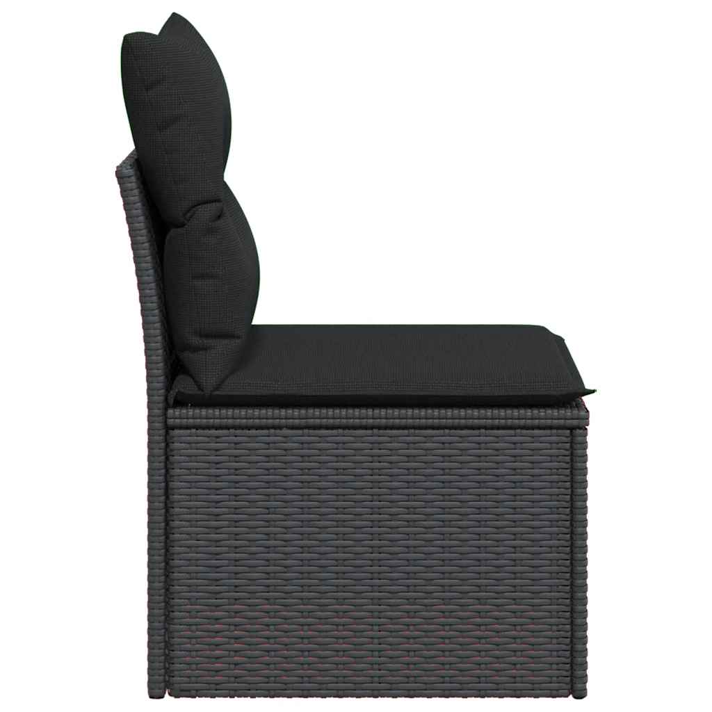 vidaXL Sofa ogrodowa bez podłokietników z poduszkami, czarny polirattan