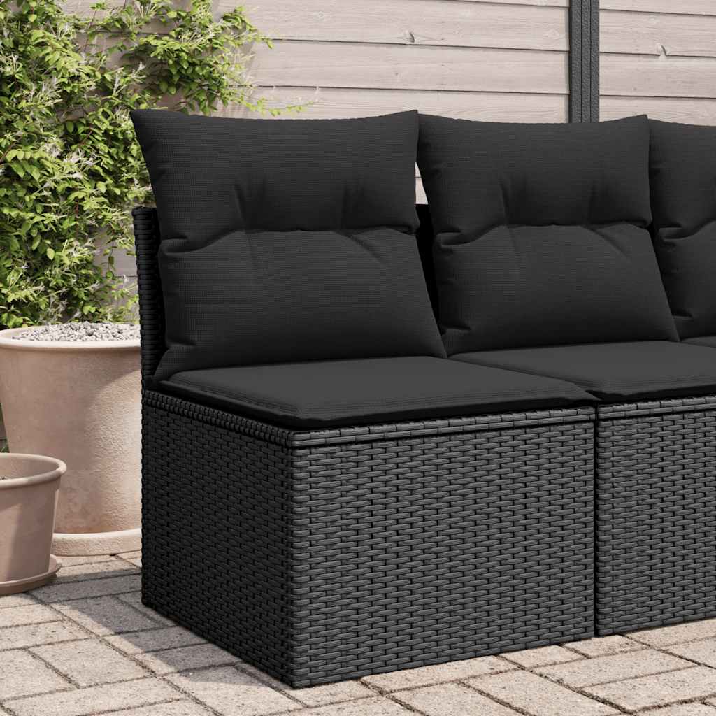 vidaXL Sofa ogrodowa bez podłokietników z poduszkami, czarny polirattan
