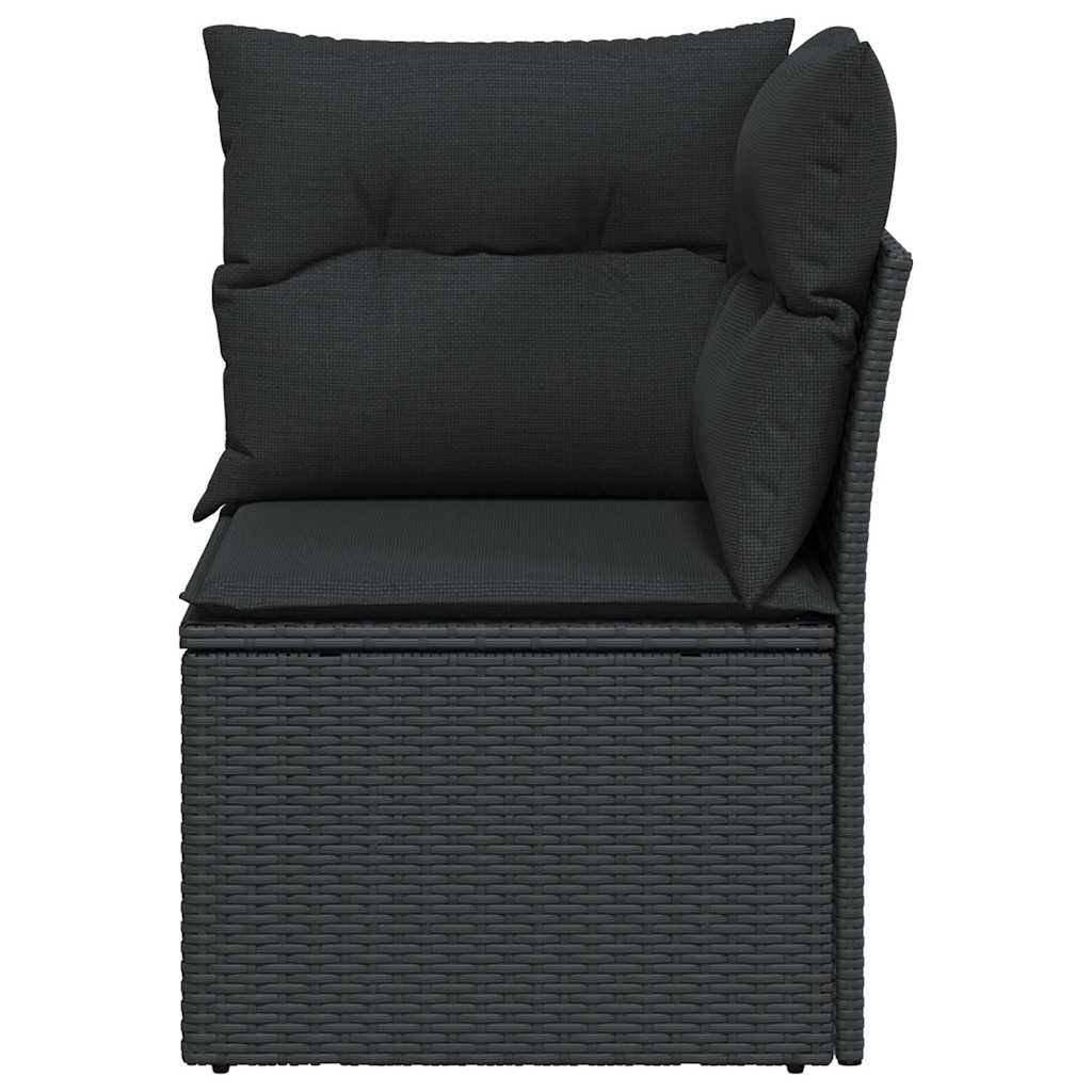 vidaXL Narożna sofa ogrodowa z poduszkami, czarny polirattan