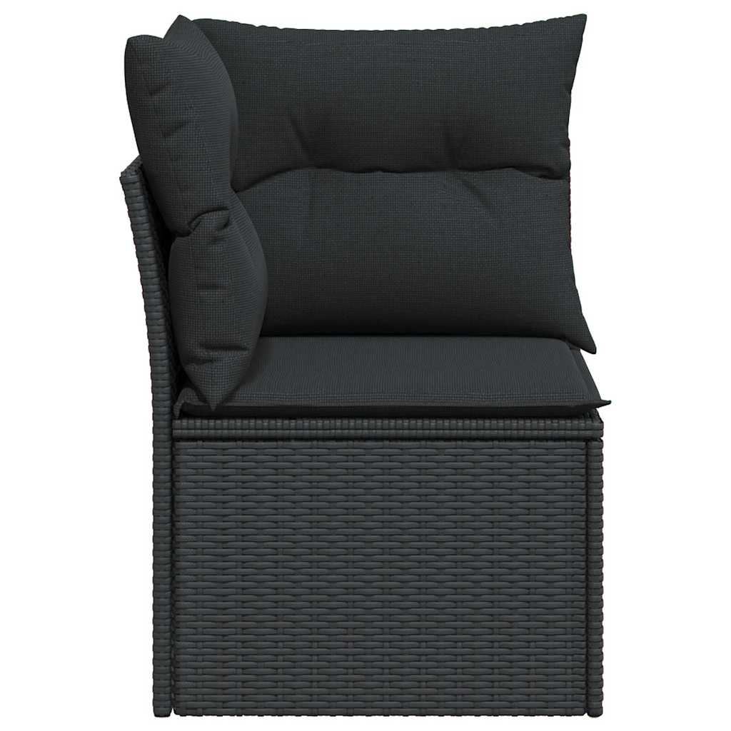 vidaXL Narożna sofa ogrodowa z poduszkami, czarny polirattan