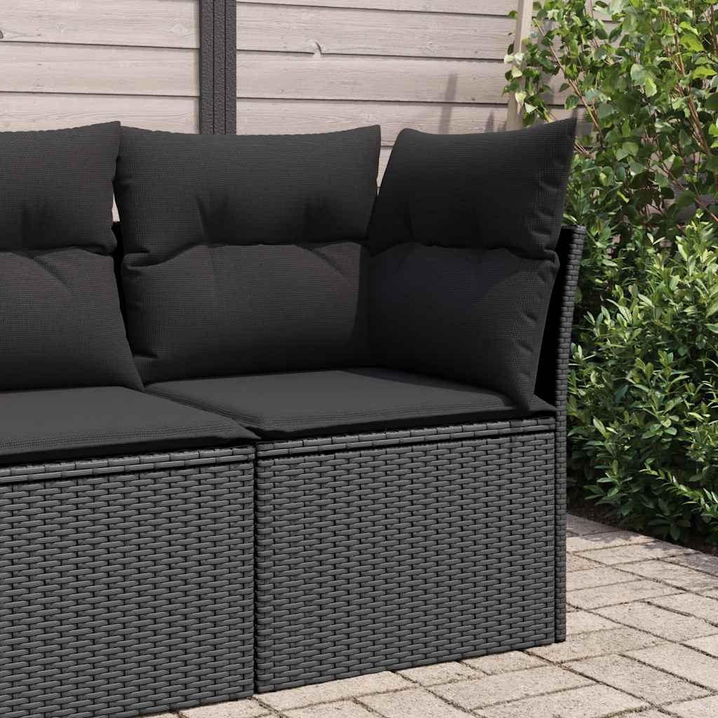 vidaXL Narożna sofa ogrodowa z poduszkami, czarny polirattan