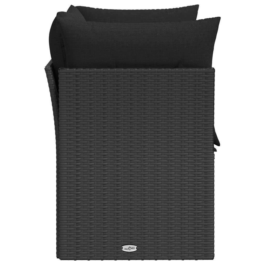 vidaXL Sofa ogrodowa z poduszkami, 2-osobowa, czarna, z polirattanu