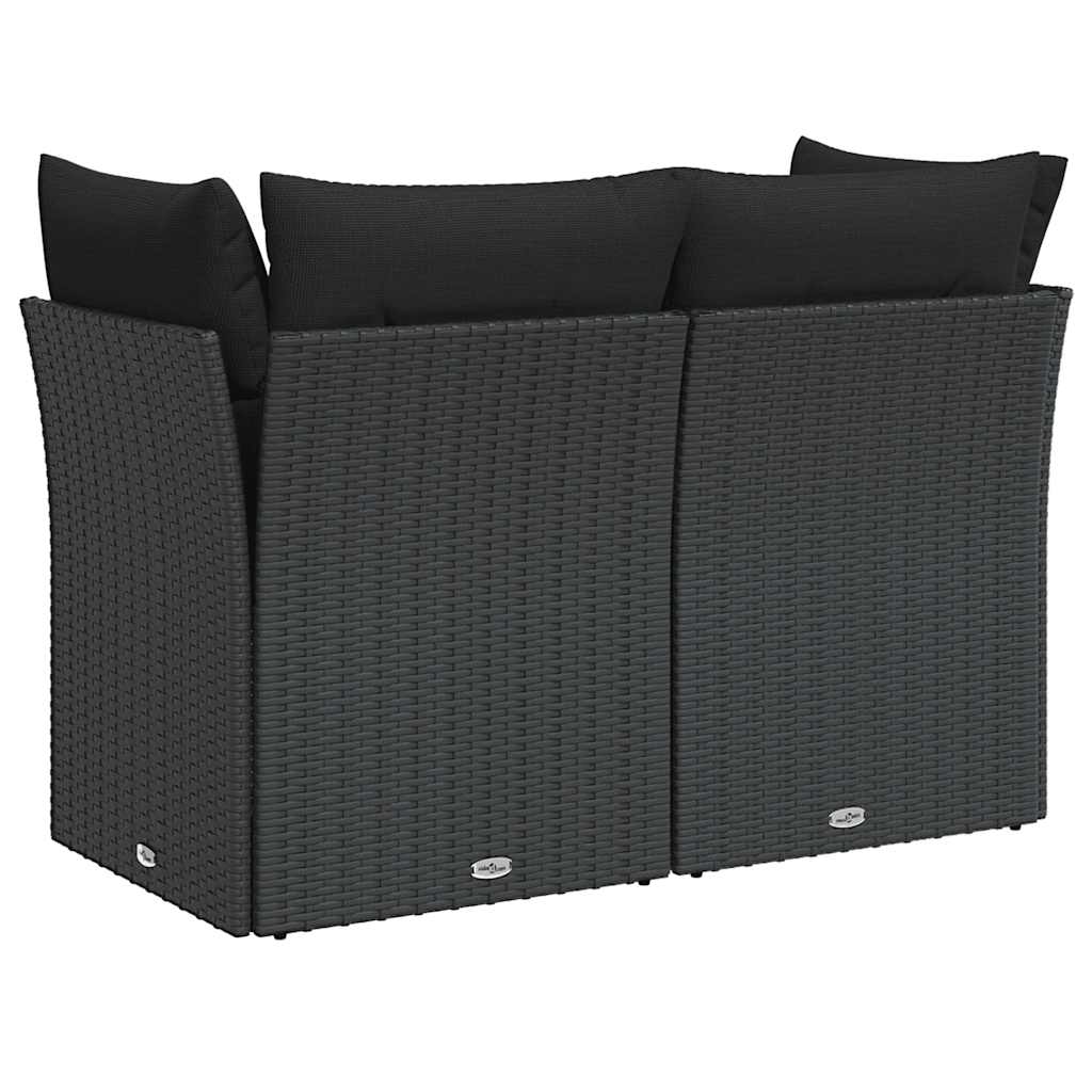 vidaXL Sofa ogrodowa z poduszkami, 2-osobowa, czarna, z polirattanu