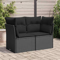 vidaXL Sofa ogrodowa z poduszkami, 2-osobowa, czarna, z polirattanu