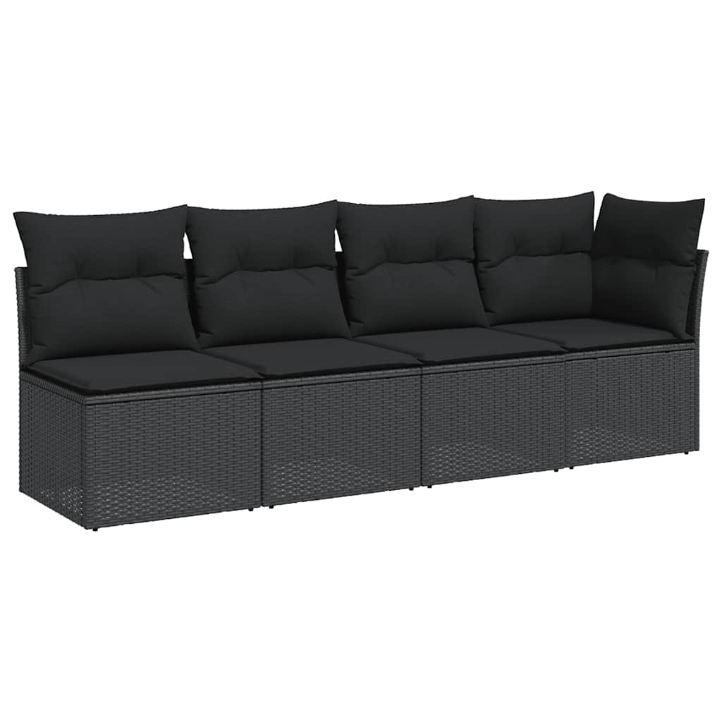 vidaXL Sofa ogrodowa z poduszkami, 4-osobowa, czarna, z polirattanu