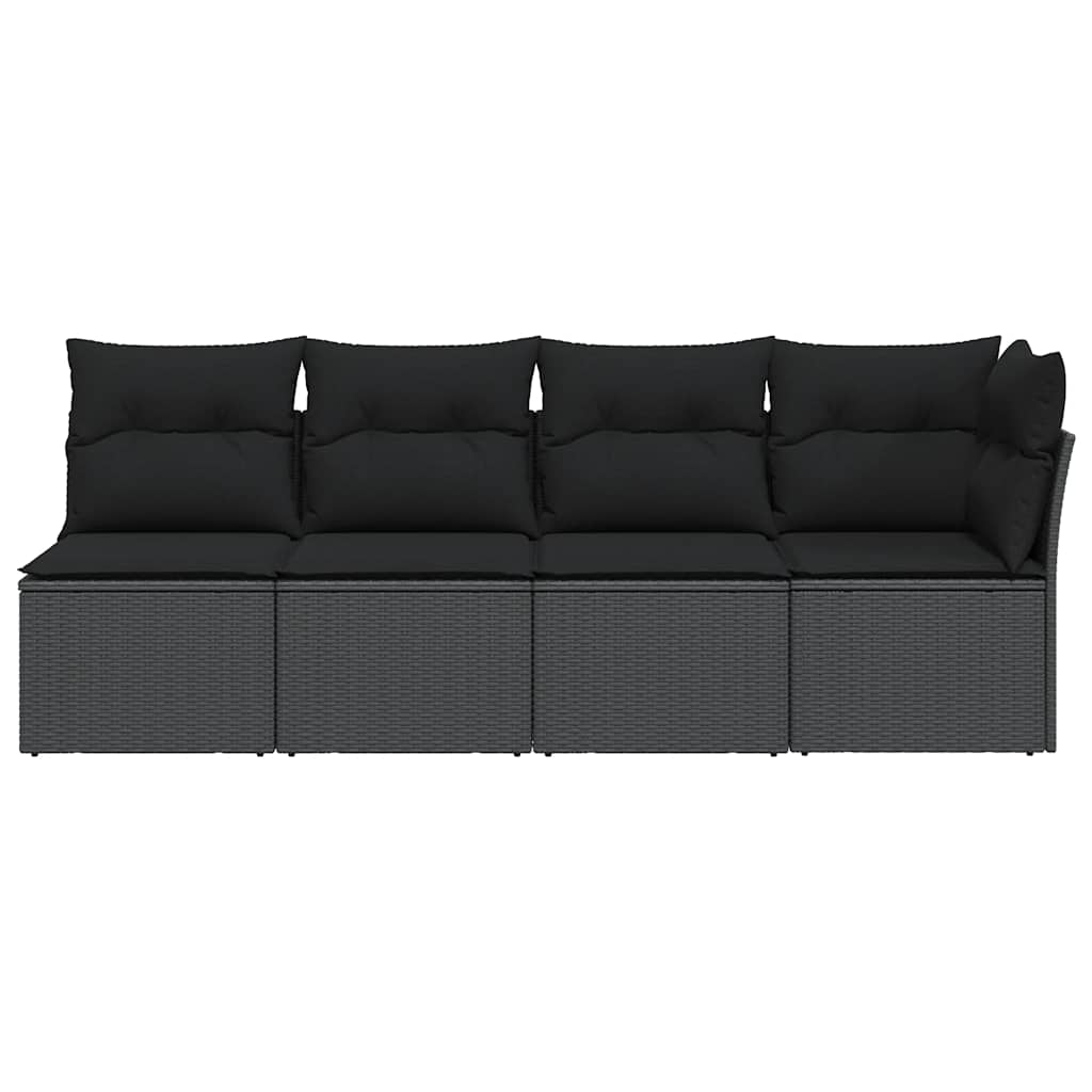 vidaXL Sofa ogrodowa z poduszkami, 4-osobowa, czarna, z polirattanu