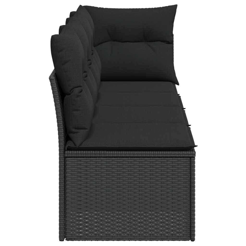 vidaXL Sofa ogrodowa z poduszkami, 4-osobowa, czarna, z polirattanu