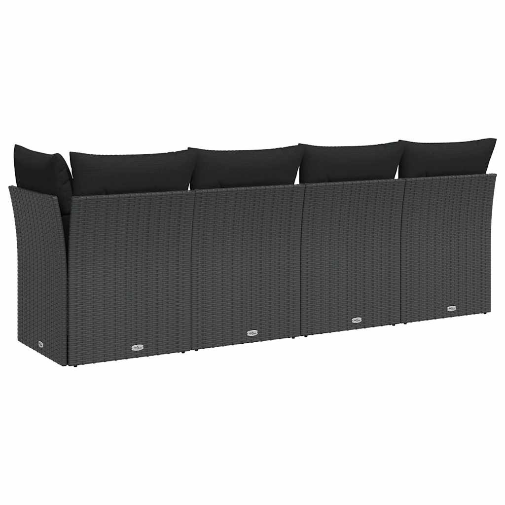 vidaXL Sofa ogrodowa z poduszkami, 4-osobowa, czarna, z polirattanu