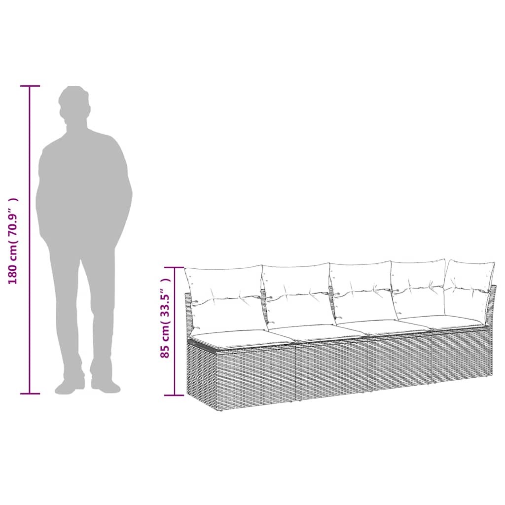 vidaXL Sofa ogrodowa z poduszkami, 4-osobowa, czarna, z polirattanu
