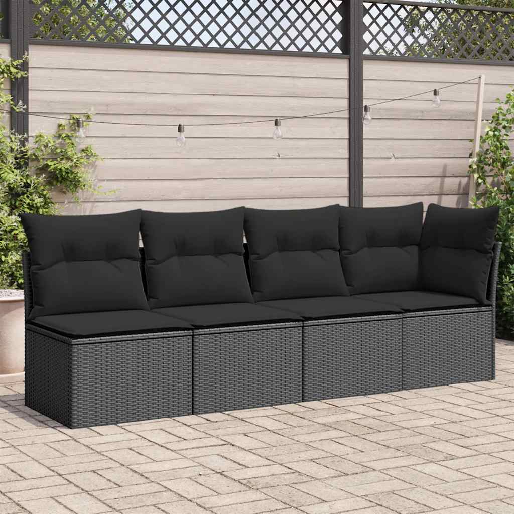 vidaXL Sofa ogrodowa z poduszkami, 4-osobowa, czarna, z polirattanu
