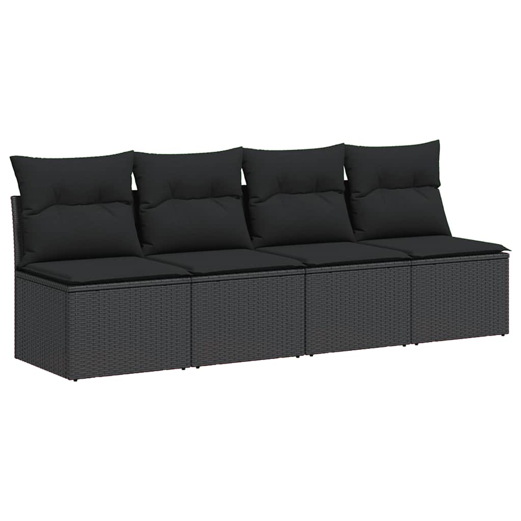vidaXL Sofa ogrodowa z poduszkami, 4-osobowa, czarna, z polirattanu