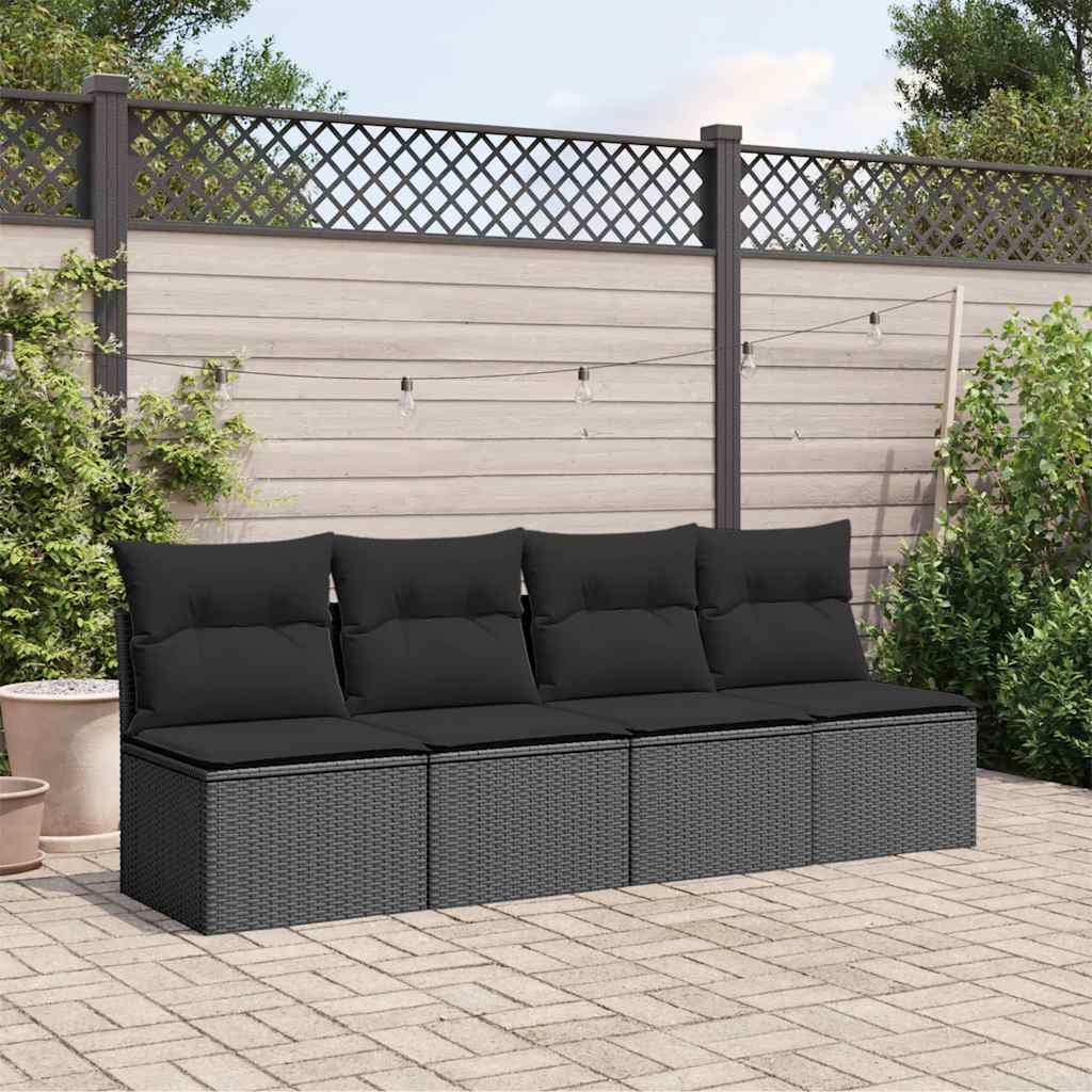 vidaXL Sofa ogrodowa z poduszkami, 4-osobowa, czarna, z polirattanu