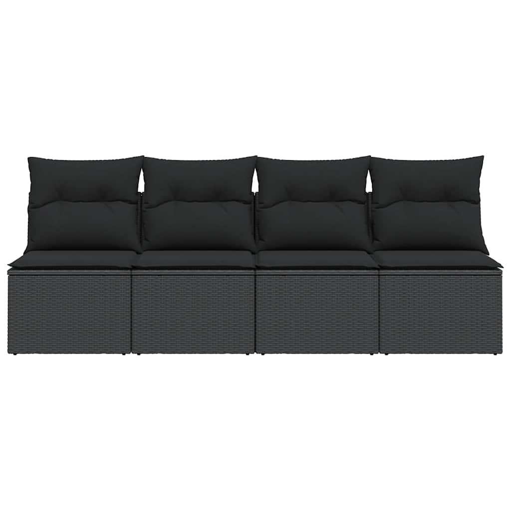 vidaXL Sofa ogrodowa z poduszkami, 4-osobowa, czarna, z polirattanu