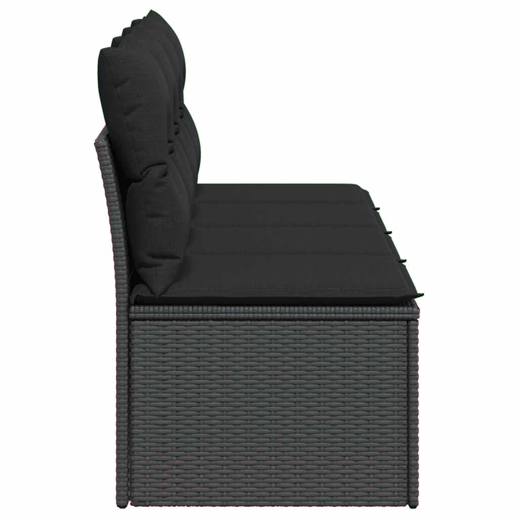 vidaXL Sofa ogrodowa z poduszkami, 4-osobowa, czarna, z polirattanu