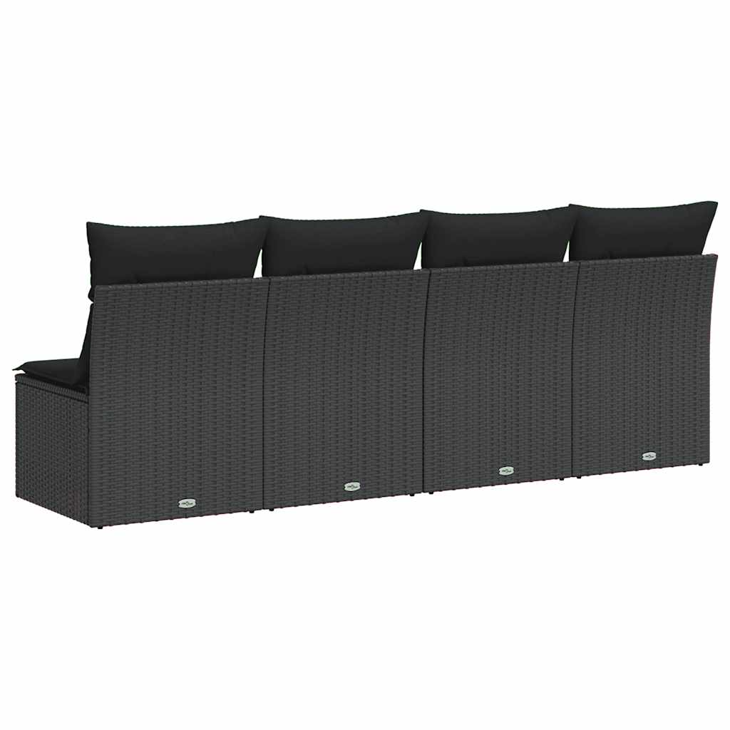 vidaXL Sofa ogrodowa z poduszkami, 4-osobowa, czarna, z polirattanu