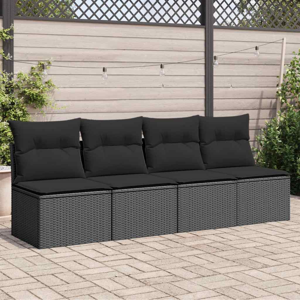 vidaXL Sofa ogrodowa z poduszkami, 4-osobowa, czarna, z polirattanu