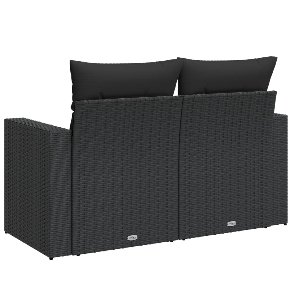 vidaXL Sofa ogrodowa z poduszkami, 2-osobowa, czarna, z polirattanu