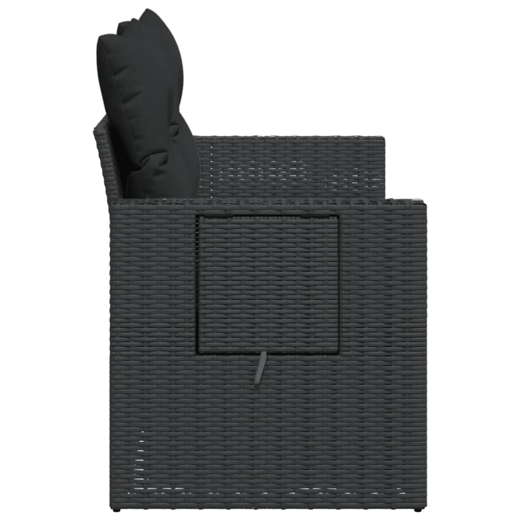 vidaXL Sofa ogrodowa z poduszkami, 2-osobowa, czarna, polirattan