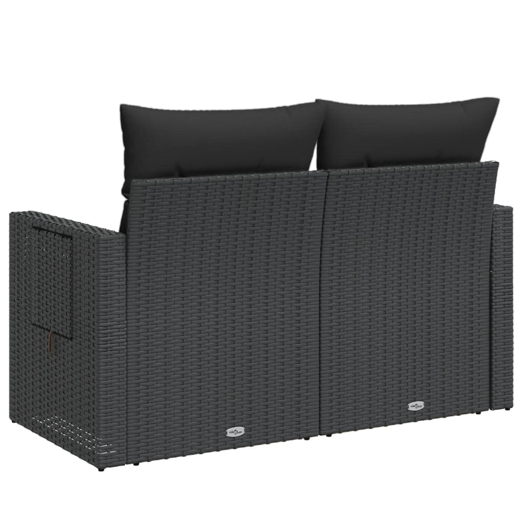 vidaXL Sofa ogrodowa z poduszkami, 2-osobowa, czarna, polirattan
