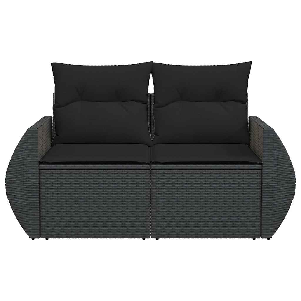 vidaXL Sofa ogrodowa z poduszkami, 2-osobowa, czarna, polirattan