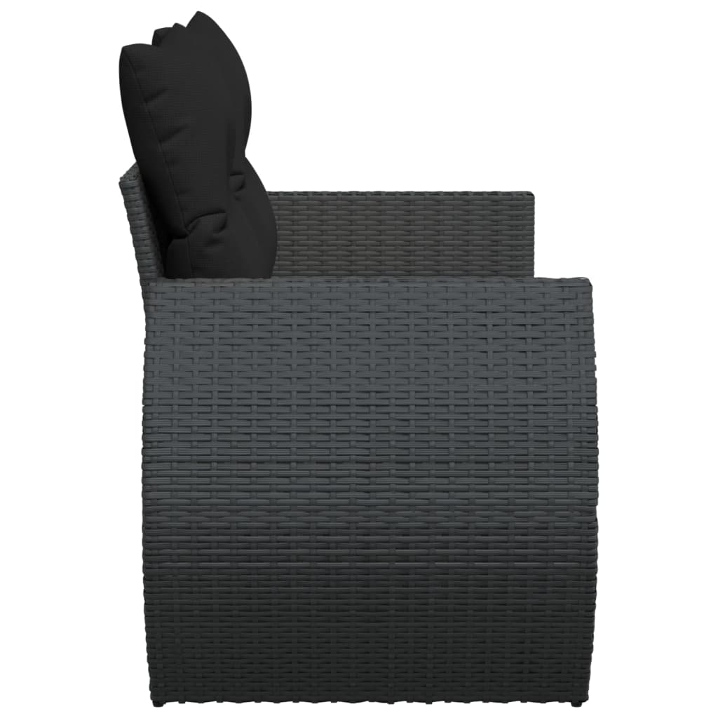 vidaXL Sofa ogrodowa z poduszkami, 2-osobowa, czarna, polirattan
