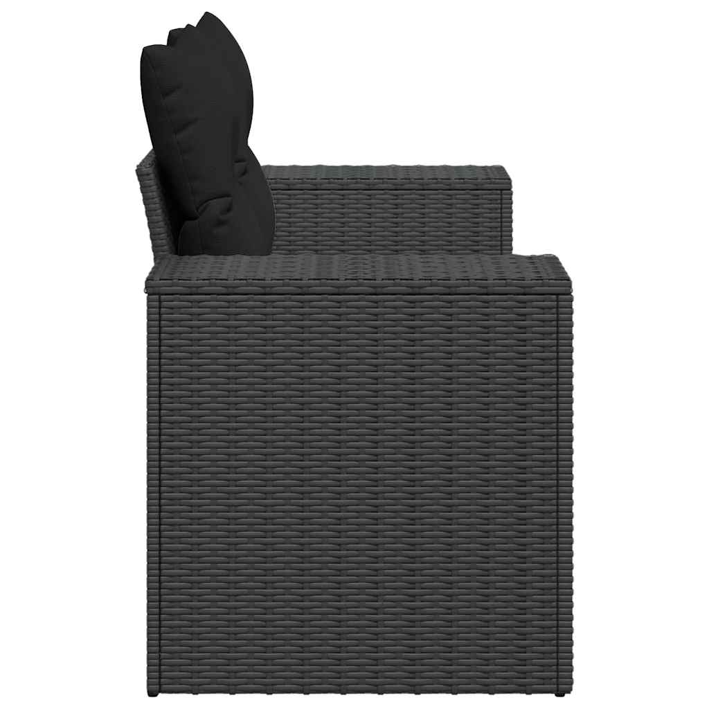 vidaXL Sofa ogrodowa z poduszkami, 2-osobowa, czarna, z polirattanu