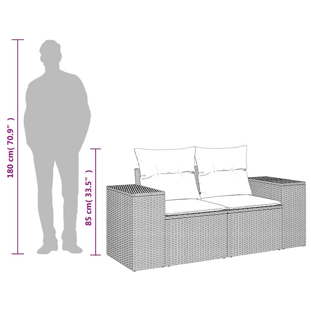 vidaXL Sofa ogrodowa z poduszkami, 2-osobowa, czarna, z polirattanu