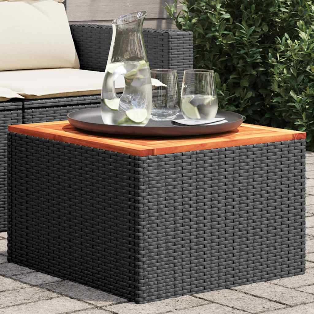 vidaXL Stół ogrodowy czarny 55x55x37 cm z polirattanu i drewna akacjowego