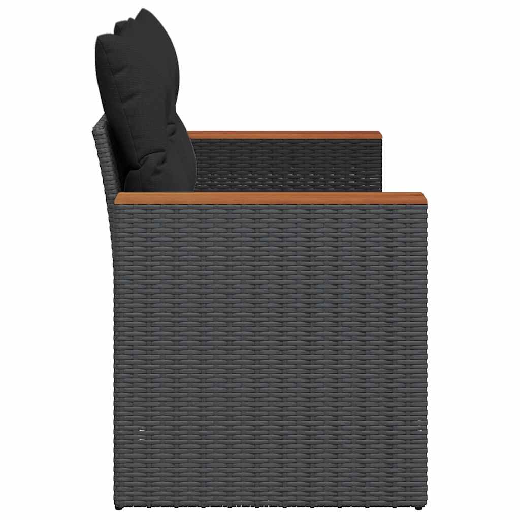 vidaXL Sofa ogrodowa z poduszkami, 2-osobowa, czarna, z polirattanu
