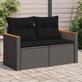 vidaXL Sofa ogrodowa z poduszkami, 2-osobowa, czarna, z polirattanu