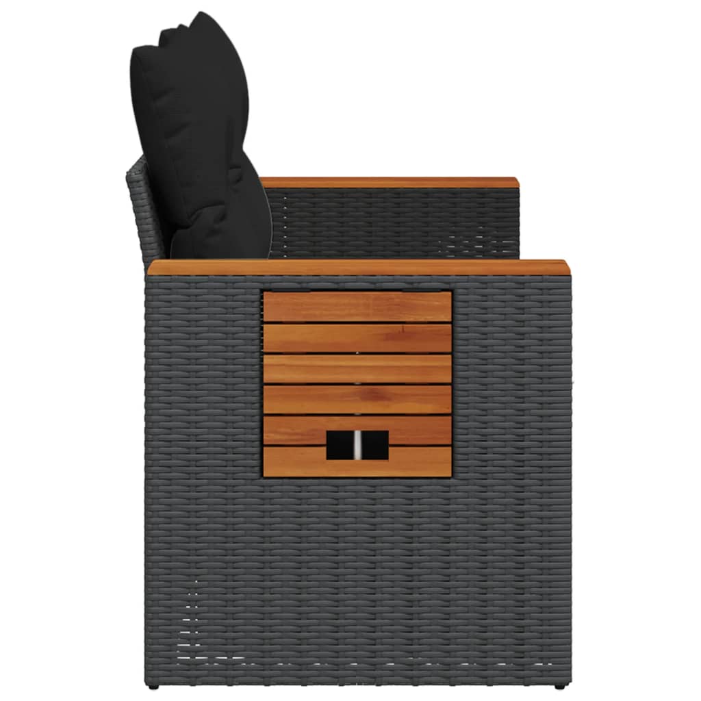 vidaXL Sofa ogrodowa z poduszkami, 2-osobowa, czarna, polirattan