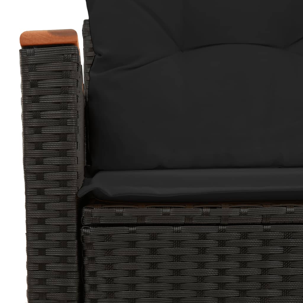 vidaXL Sofa ogrodowa z poduszkami, 2-osobowa, czarna, polirattan