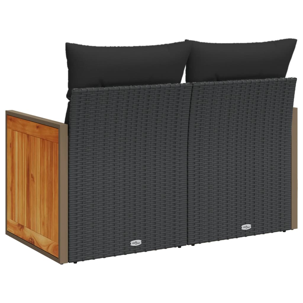 vidaXL Sofa ogrodowa z poduszkami, 2-osobowa, czarna, polirattan
