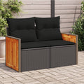 vidaXL Sofa ogrodowa z poduszkami, 2-osobowa, czarna, polirattan
