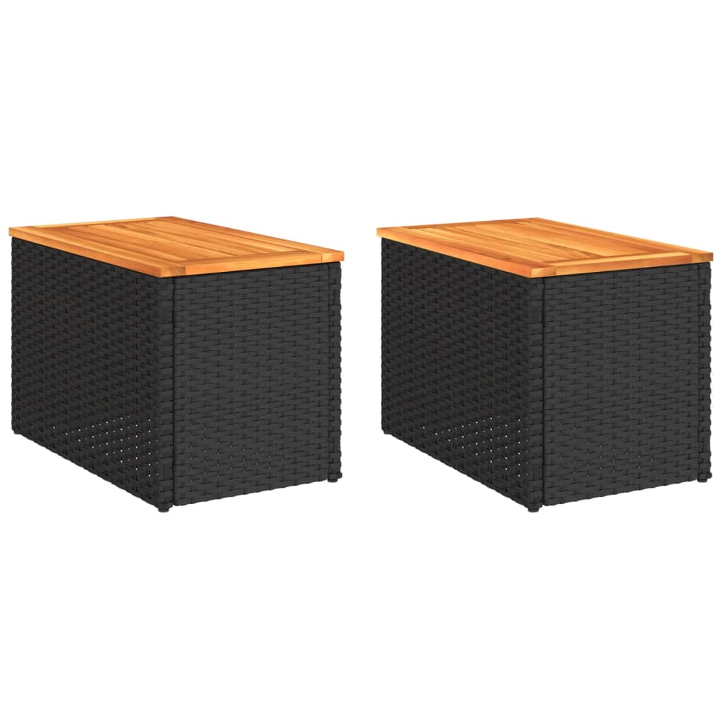 vidaXL Stoliki ogrodowe, 2 szt, czarne, 55x34x37cm, rattan PE i drewno