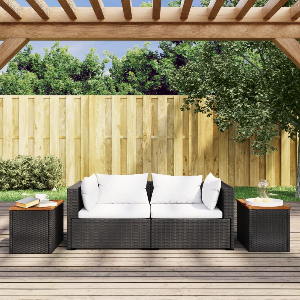 vidaXL Stoliki ogrodowe, 2 szt, czarne, 55x34x37cm, rattan PE i drewno